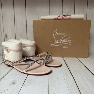 Christian Louboutin Patent Leather Mafaldina Spikes Flat Sandals Leche Sz 39 / 9